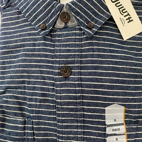 Men’s Duluth Blue Striped Button Down Pocket Long Sleeve Shirt XL Slim Fit - Picture 3 of 5